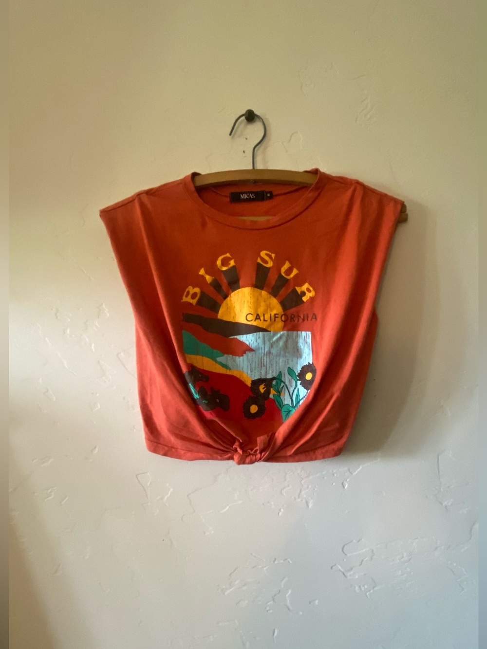 Mossimo Supply Co. Coral Orange Big Sur Knot-Front Graphic Crop Top